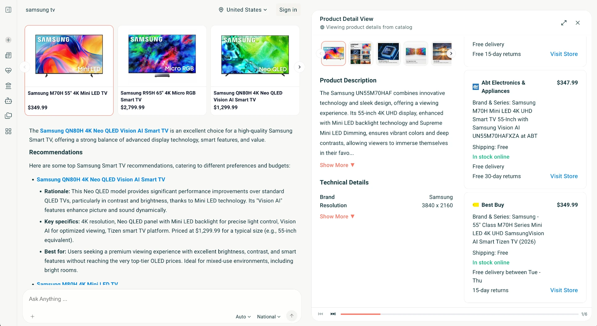 qikfox Search results page showing verified brand product results with prices and store details